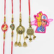Stylish Designer Rakhi for Brother with Two Lumba Amazing Pattern Rakhis and Pikachu Kid Rakhi