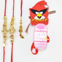 Set of 5 Rakhis of Two Toy Kid Rakhis and Two Bracelet Type Jewel Brother Rakhi with Lumba Rakhi