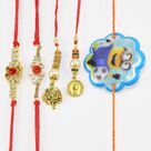 Marvelous Combination of Two Jewel and Two Unique Lumba Rakhis with Minion Kid Rakhi
