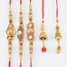 Pearl Studded Three Meena Work Amazing Rakhis for Brother with Two Hanging Bead Lumba Rakhi