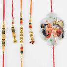 2 Pair of Black Jewel and Golden Beads Bhaiya Bhabhi Rakhis with Ganesha Kid Rakhi