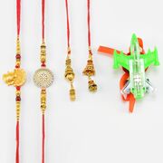 Set of 5 Rakhis of Amazing Rakhi with Two Brother 2 Lumba and 1 Plane Kid Rakhi 