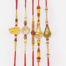 Shri Ganesha Om Rudraksha and Shivling Divine Rakhis Set for 5 Brothers