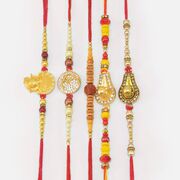 Shri Ganesha Om Rudraksha and Shivling Divine Rakhis Set for 5 Brothers