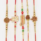 Om Shri Ganesha Radhey Krishna and Rudraksha Sacred Amazing Rakhis for 5 Brothers