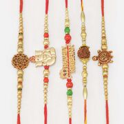Om Shri Ganesha Radhey Krishna and Rudraksha Sacred Amazing Rakhis for 5 Brothers