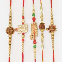 Om Shri Ganesha Radhey Krishna and Rudraksha Sacred Amazing Rakhis for 5 Brothers