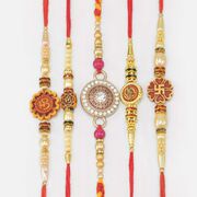 Om Swastika and Meenakari Work Round Shape Beaded Divine Rakhis Set of 3