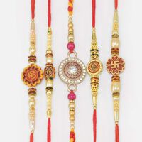 Om Swastika and Meenakari Work Round Shape Beaded Divine Rakhis Set of 3
