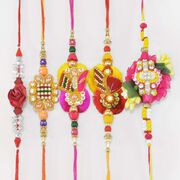 Set of Zardosi Amazing Different Designs Colorful Attractive 5 Brother Rakhis