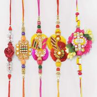 Set of Zardosi Amazing Different Designs Colorful Attractive 5 Brother Rakhis