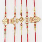 Amazing Bro and Bhai Written Modern Beaded 5 Brothers Beautiful Rakhis