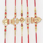 Amazing Bro and Bhai Written Modern Beaded 5 Brothers Beautiful Rakhis