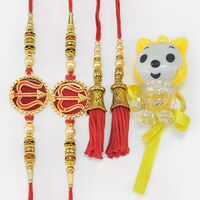 2 Pair of Unique Bhaiya Bhabhi Rakhis with Lightening Toy Cartoon Kid Rakhi