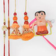 Bhaiya Bhabhi Rakhis Set with Om and Rudraksha Brother Rakhi with Lumba Rakhis and Bheem Toy Rakhi Set of 5