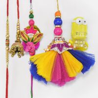 Matching Bhaiya Bhabhi Rakhis Set for 2 Pairs with 1 Minions Kids Rakhi