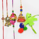 Sacred Om and Zardosi Design Brother Rakhis with 2 Attractive Lumba Rakhis and Airplane Kid Toy Rakhi