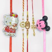 Kids Rakhi for Girl and Boy with 2 Beads Brother Rakhis and 1 Flower Lumba Rakhi