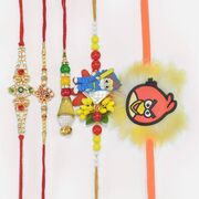 Jewels and Ganesha 2 Brother Rakhis with 1 Lumba and 2 Cartoon Kids Rakhi