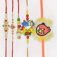 Jewels and Ganesha 2 Brother Rakhis with 1 Lumba and 2 Cartoon Kids Rakhi