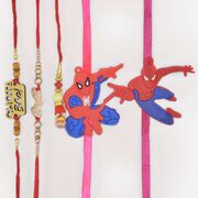Chhota Bhai Big B 2 Brother Rakhis with Single Lumba and 2 Spiderman Kids Rakhi