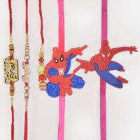 Chhota Bhai Big B 2 Brother Rakhis with Single Lumba and 2 Spiderman Kids Rakhi