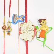 Chhota Bheem and Teddy Bear Kid 3 Kids Rakhi with Pair of Bhaiya Bhabhi Rakhis