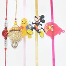 Zardosi Work Beautiful Pair of Bhaiya Bhabhi Rakhis with Pooh Mickey Mouse and Angry Bird Kids Rakhi