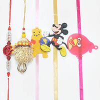 Zardosi Work Beautiful Pair of Bhaiya Bhabhi Rakhis with Pooh Mickey Mouse and Angry Bird Kids Rakhi