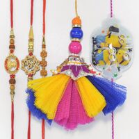 Divile God 3 Brother Rakhis with 1 Colored Lumba Rakhi and Minions Kid Rakhi