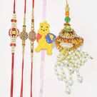 Jewels Om and Veera Written Rakhis for Brother with Beautiful Lumba Rakhi and Pooh Kid Rakhi