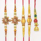 Divine Tortoise and Mauli Designed 4 Elegant Brother Rakhis with Single Beautiful Lumba Rakhi