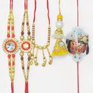 2 Jewels Brother Rakhi with Zardosi Work and Multi Liner Lumba Rakhi and Kid Rakhis