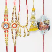 2 Jewels Brother Rakhi with Zardosi Work and Multi Liner Lumba Rakhi and Kid Rakhis