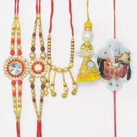 2 Jewels Brother Rakhi with Zardosi Work and Multi Liner Lumba Rakhi and Kid Rakhis