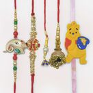 Shri Ganesha and Jewel Brother Rakhis with 2 Lumba and One Pooh Kid Rakhi Set of 5