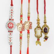Bro and Sacred Om Written Stunning Looking Rakhi with 2 Pleasant Lumba Rakhi