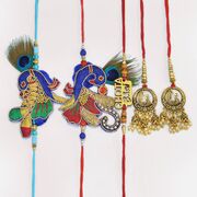 Peacock Bird Designer with Chhota Bhai Written 3 Brother Rakhis with 2 Designer Lumba Rakhis