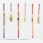 Elegant Combo of 3 Bhaiya Tread Rakhi and 3 Bhabhi Lumba Rakhi.