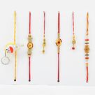 3 Brother Jewel Rakhis with 2 Lumba and 1 Kid Rakhi Set of 6