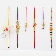 3 Brother Jewel Rakhis with 2 Lumba and 1 Kid Rakhi Set of 6