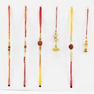 Auspicious Set of 4 Brother Rudraksh Rakhi with 2 Lumba Rakhi Set of 6