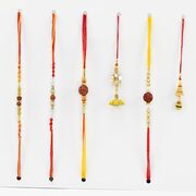 Auspicious Set of 4 Brother Rudraksh Rakhi with 2 Lumba Rakhi Set of 6