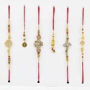 Silver and Golden Color 4 Auspicious Rakh With 2 Golden lumba Rakhi