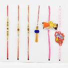 3 Thread Beads for Brother with 1 Lumba and 2 kids Rakhi Set of 6