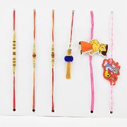 3 Thread Beads for Brother with 1 Lumba and 2 kids Rakhi Set of 6