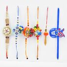 Stunning 4 Zardosi Rakhi for Brother with 1 Lumba and 1 Kid Rakhi.