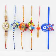 Stunning 4 Zardosi Rakhi for Brother with 1 Lumba and 1 Kid Rakhi.