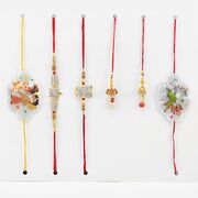 Ganesha and Tortoise Silver Brother Rakhi with 2 Lumba and 2 Kids Rakhis.
