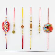 Unique Rakhi set of 6 Including Zardosi and Mauli Rakhi for 3 Brother with 2 Lumba 1 Kid Rakhi.